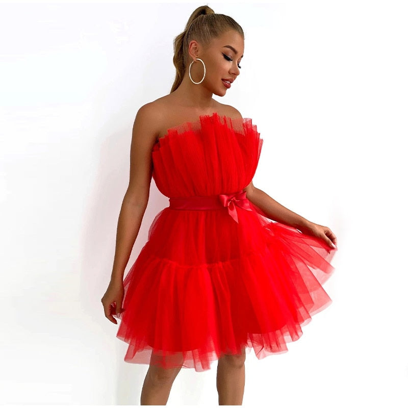 Off Shoulder Mesh Tutu Dress Bodycon Lace Short Dress