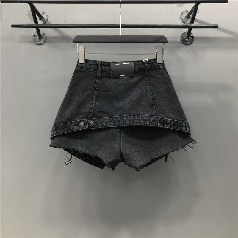 WomenFake Two Pieces of High Waist A-line Thin Denim Shorts Street Style