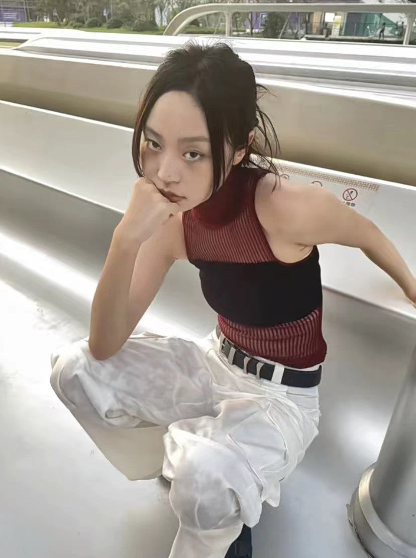 Hollow Out Turtleneck Knitted Vest Y2k Style Sleeveless Top