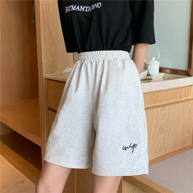 Loose 3XL Solid Embroidery BF Wide-leg Knee-length Harajuku Casual Simple