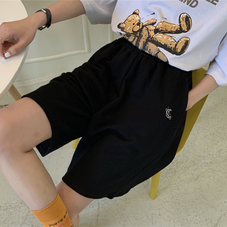 Loose 3XL Solid Embroidery BF Wide-leg Knee-length Harajuku Casual Simple