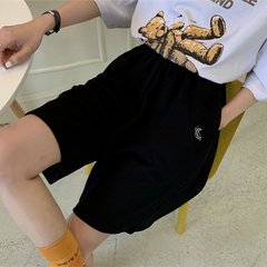 Loose 3XL Solid Embroidery BF Wide-leg Knee-length Harajuku Casual Simple