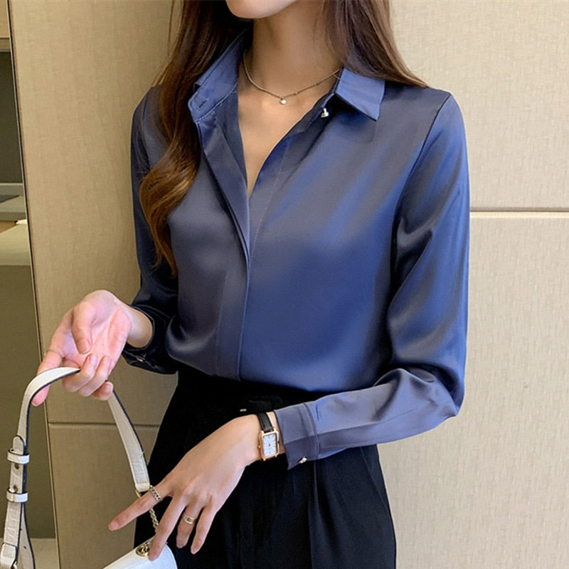 Woman Blouses Satin Top Female Shirts and Blouse Basic Ladies Tops OL Clothing