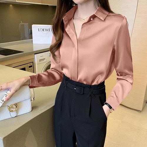 Woman Blouses Satin Top Female Shirts and Blouse Basic Ladies Tops OL Clothing