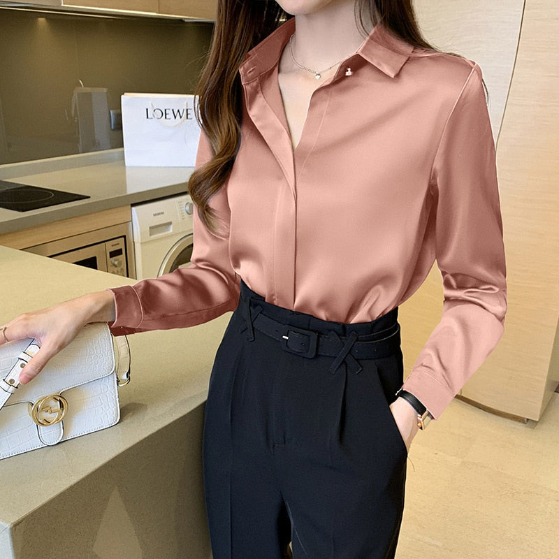 Woman Blouses Satin Top Female Shirts and Blouse Basic Ladies Tops OL Clothing