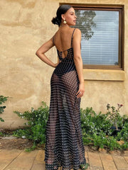 Bandage Point Print Mesh Party Club Clothings Maxi Dress