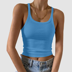 Vintage Knitted Tank Top Summer Color Ribbed Sleeveless Camis Tank Top