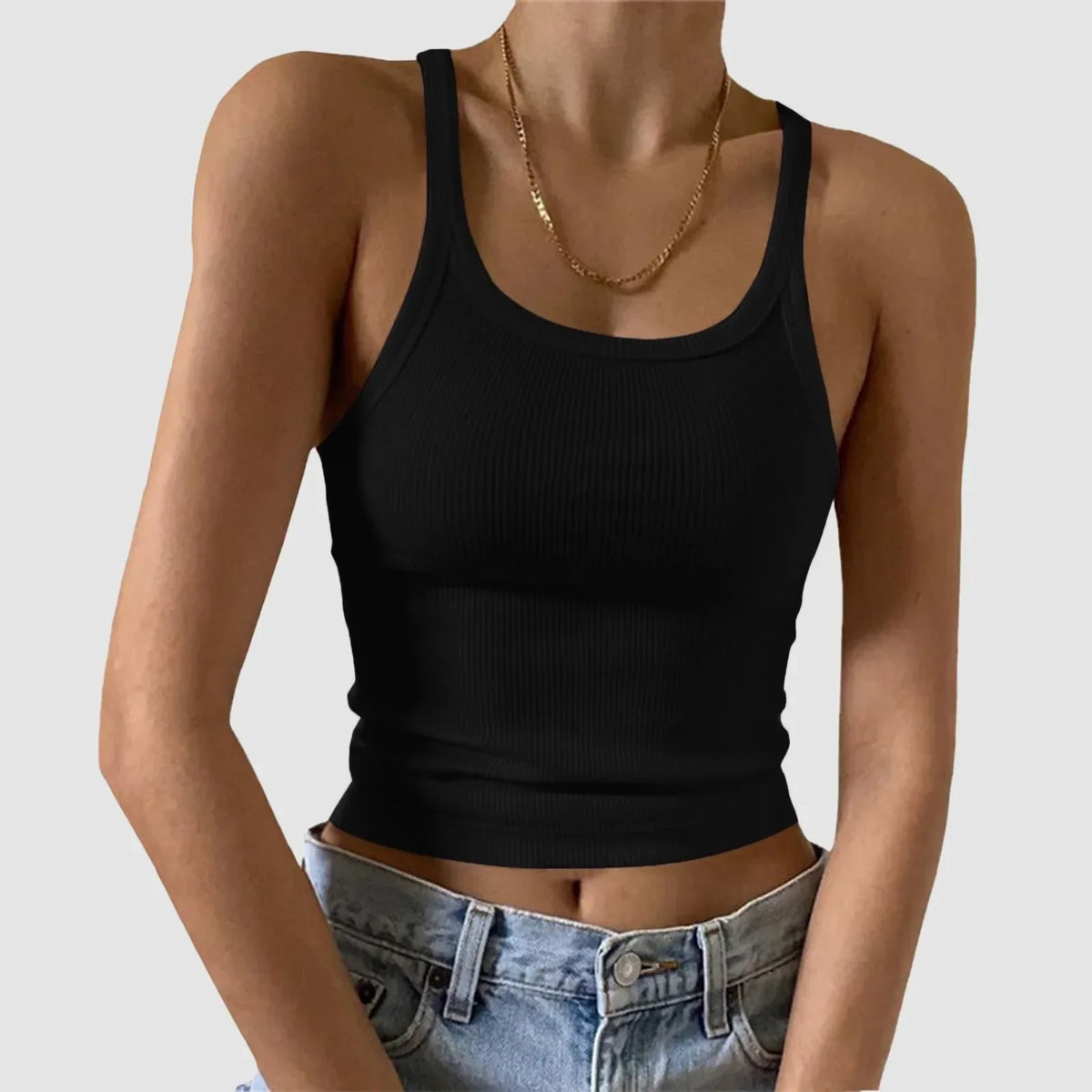 Vintage Knitted Tank Top Summer Color Ribbed Sleeveless Camis Tank Top