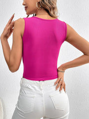 Sleeveless WomenClothing Rib-knit Square Neck Tank Crop Top