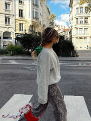 Solid Round Neck Pullover Long Sleeve Knitted Jumper Sweater