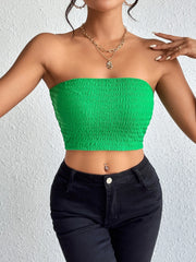 Shirred Crop Tube Top Casual Sleeveless Crop Top