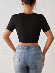 Square Neck Crop T-Shirt Y2K Short Sleeve Spring & Summer Crop Top