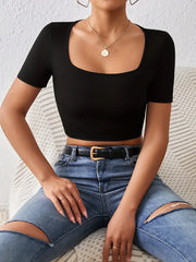 Square Neck Crop T-Shirt Y2K Short Sleeve Spring & Summer Crop Top
