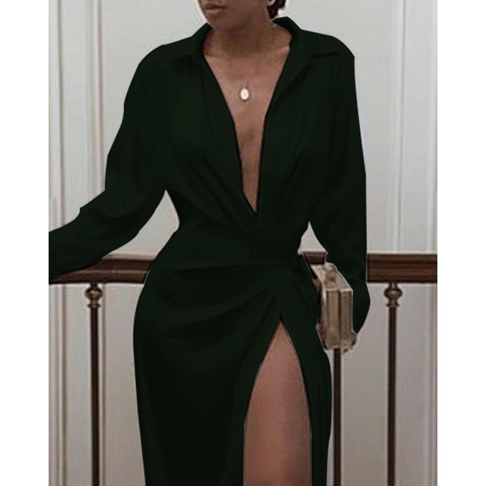 Solid twisted design shirt dress