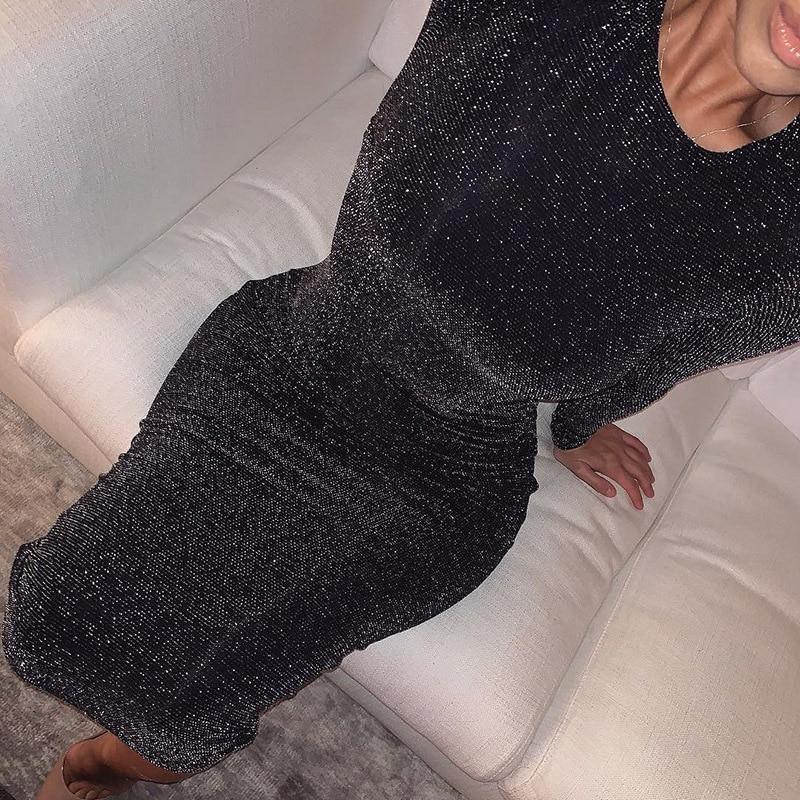 Sparkly long sleeve dress Autumn knee slim fit pencil dresses Glitter o neck bodycon dress shinny club party vestidos