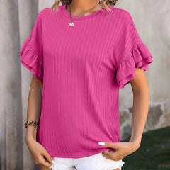 Spring Fashion New T-Shirt Ruffle Short Sleeve O Neck Casual Blouse