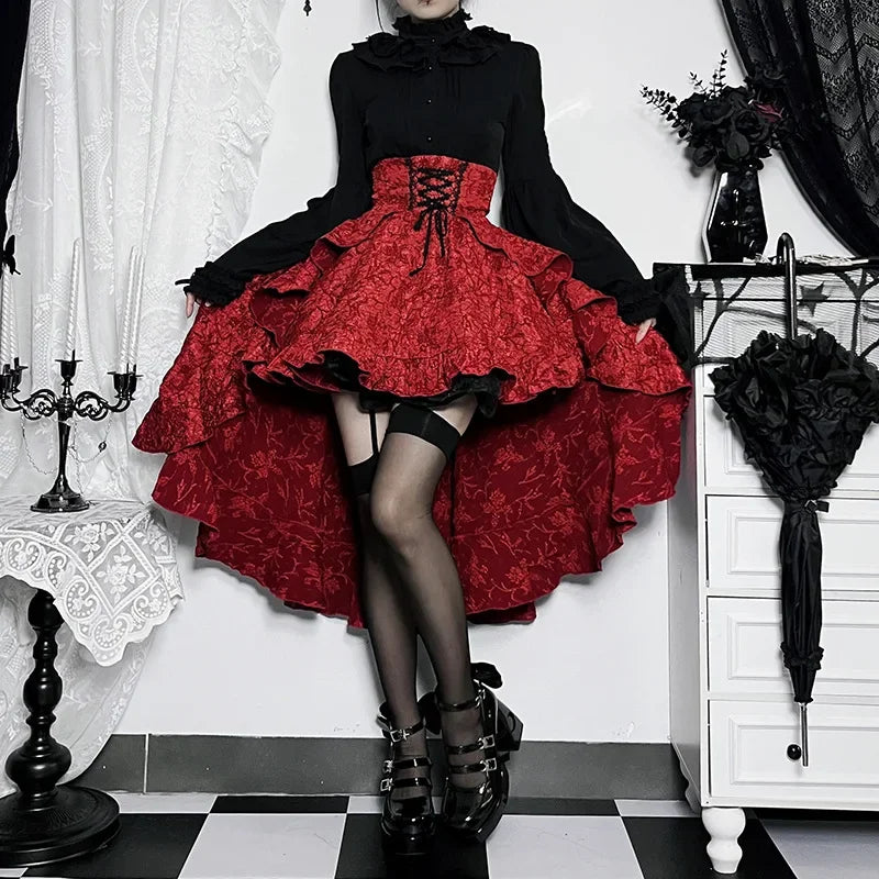 SteamGothic Irregular Shirring Pleated Party Maxi Long High Low Costumes Corset Skirt