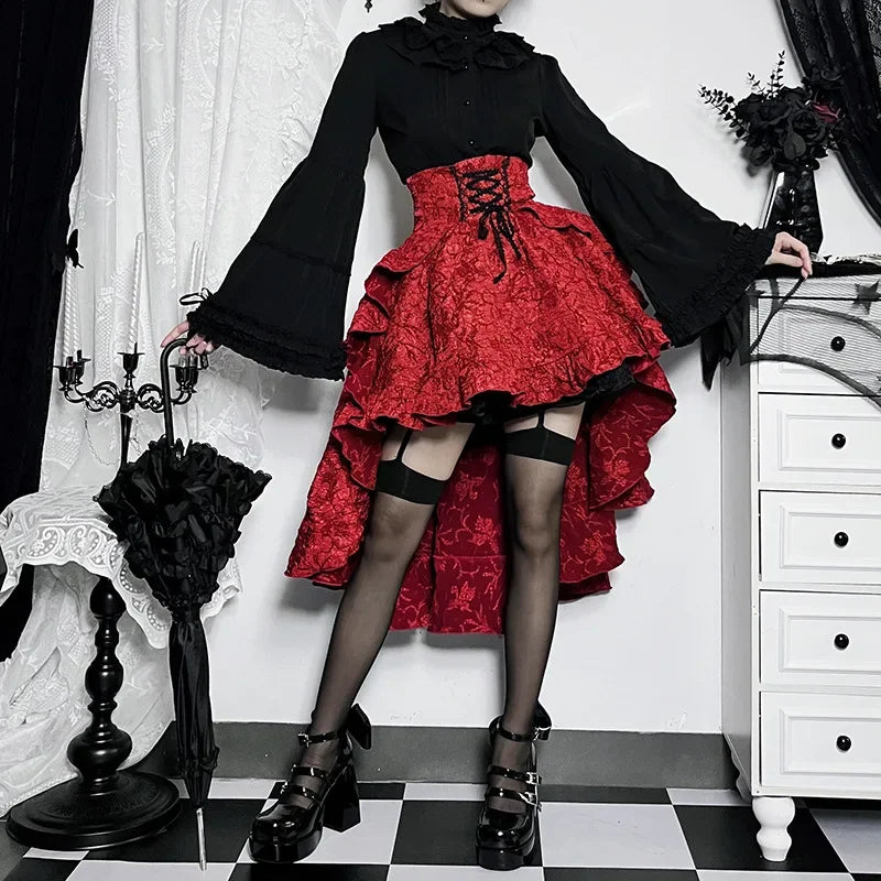 SteamGothic Irregular Shirring Pleated Party Maxi Long High Low Costumes Corset Skirt