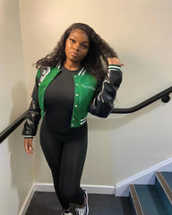 Stitching Leather Sleeves Short Retro Clothes Y2K Hombre Top Jacket Coat