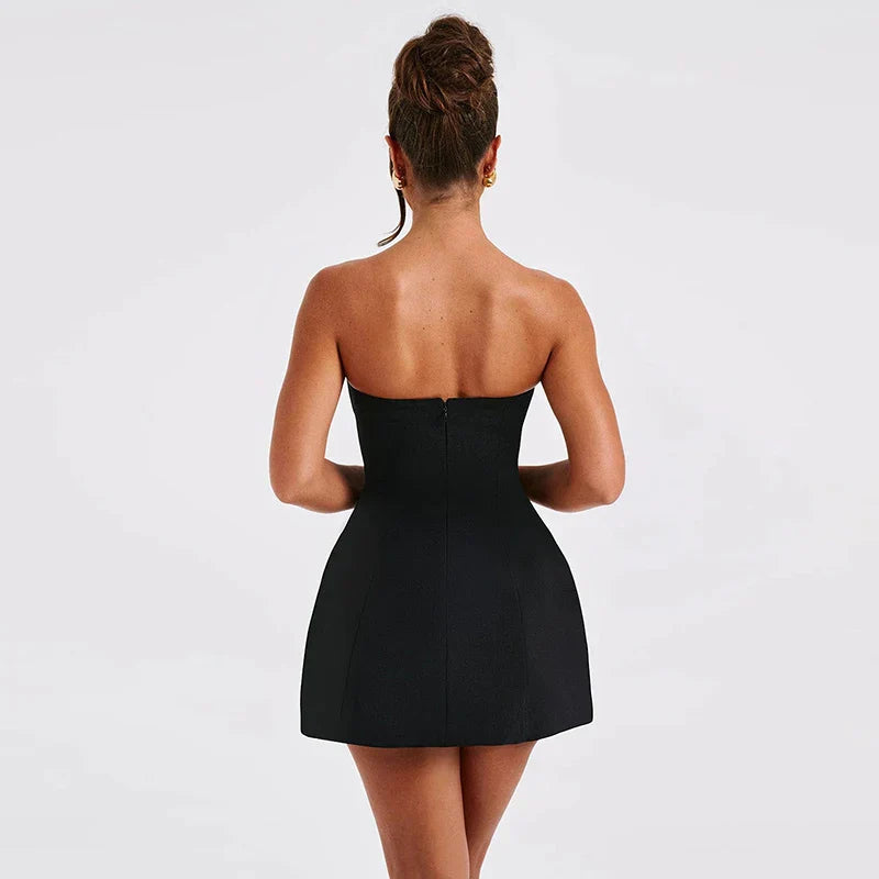 Strapless Backless Fashion With Zipper Off-Shoulder Sleeveless A-Line Bodycon Club Party Mini Dress