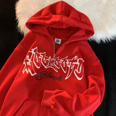 Retro Devil Wings Letter Printing Zipper Hoodie