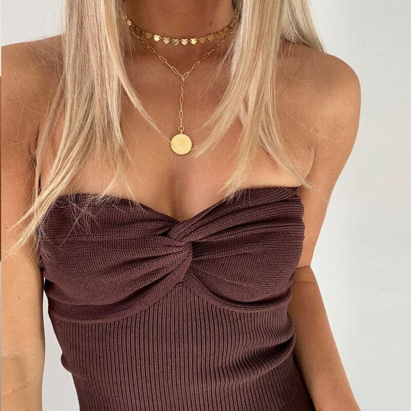 Basic Backless Off Shoulder Crop Top Knit Tube Tops Strapless Corset Tops