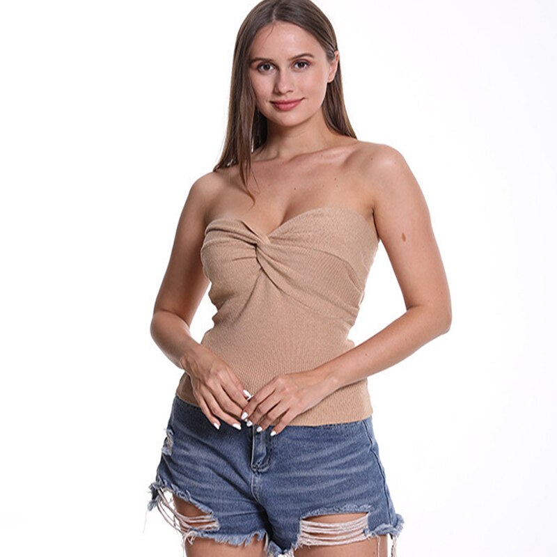 Basic Backless Off Shoulder Crop Top Knit Tube Tops Strapless Corset Tops