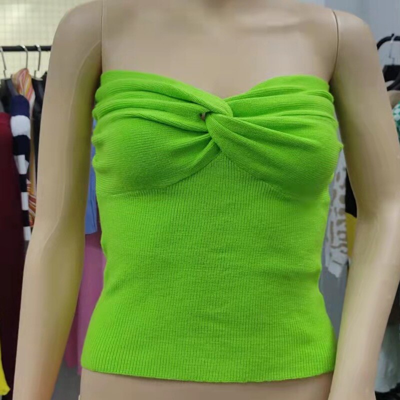 Basic Backless Off Shoulder Crop Top Knit Tube Tops Strapless Corset Tops