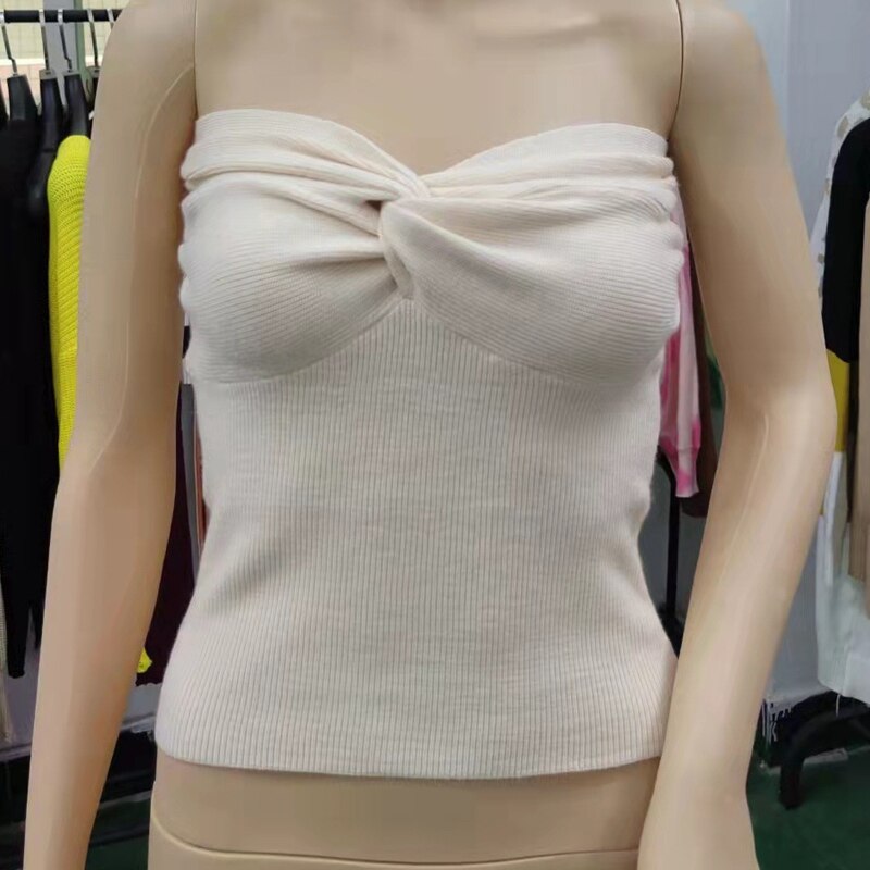 Basic Backless Off Shoulder Crop Top Knit Tube Tops Strapless Corset Tops