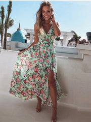 Chiffon Fashion V-neck Sleeveless Print Maxi Dress