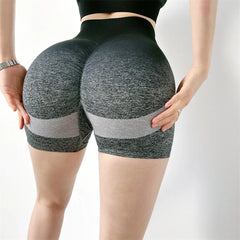 Summer Fitness Seamless High Waist Gym Deep Squat Gradient Color Running Sports Short