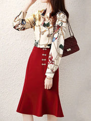 Chiffon Turn-down Collar Long Sleeve Vintage Shirt