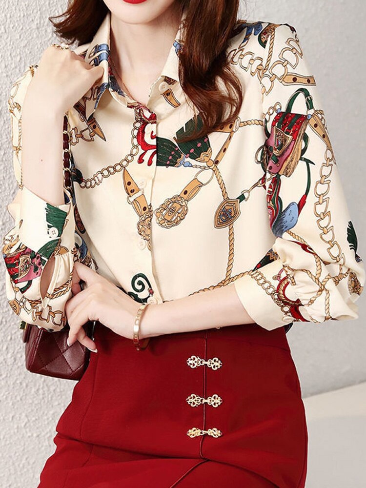 Chiffon Turn-down Collar Long Sleeve Vintage Shirt