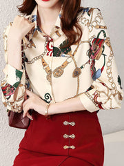 Chiffon Turn-down Collar Long Sleeve Vintage Shirt