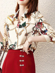 Chiffon Turn-down Collar Long Sleeve Vintage Shirt