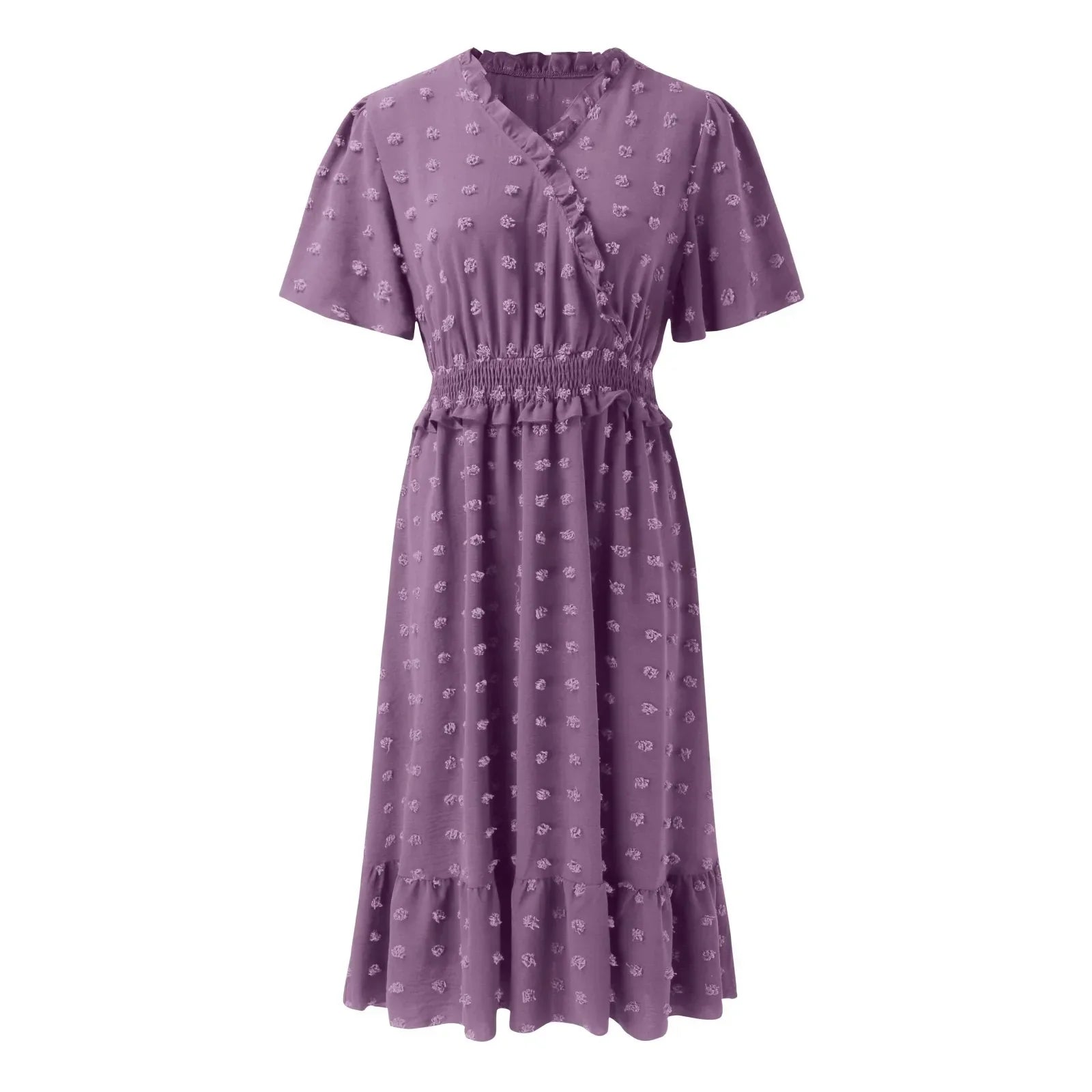 Dot Short Sleeve V Neck Summer WomenMidi Boho Dress