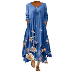Summer Floral Print Long Sleeve Maxi Boho Dress