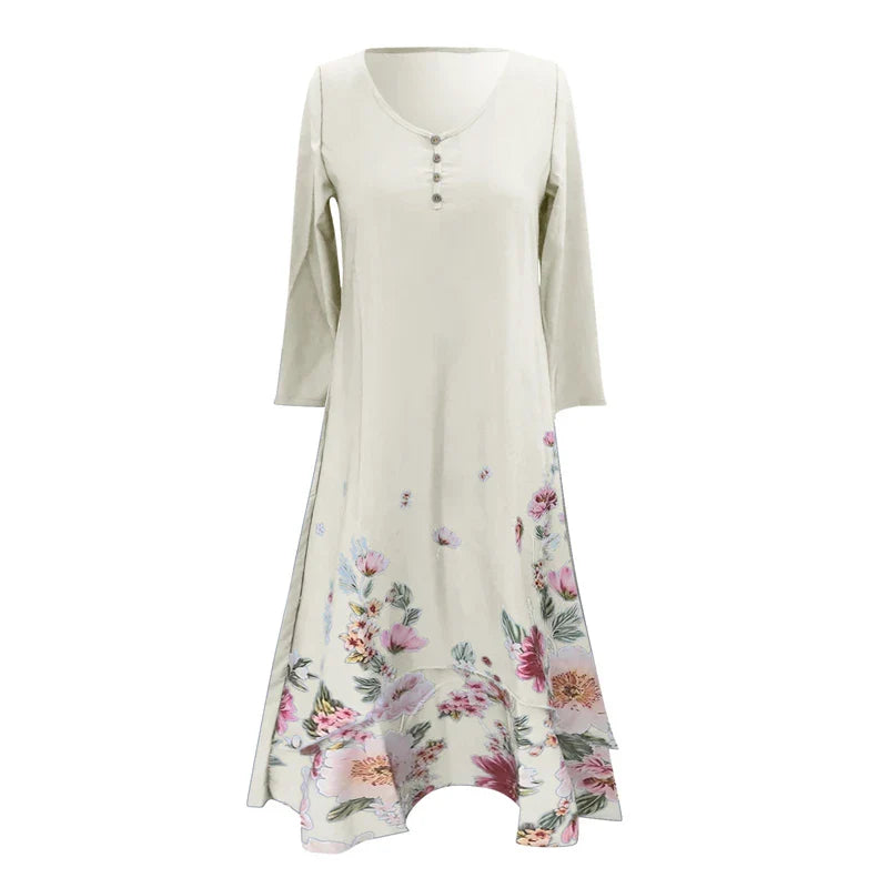 Summer Floral Print Long Sleeve Maxi Boho Dress