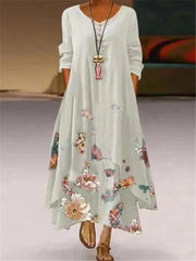 Summer Floral Print Long Sleeve Maxi Boho Dress