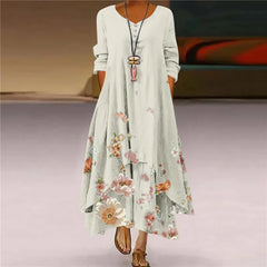Summer Floral Print Long Sleeve Maxi Boho Dress