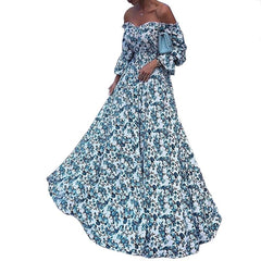 Summer Floral Print Boat Neck Prom Dresses