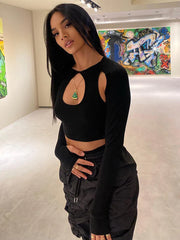 Summer Long Sleeve Cropped Corset Aesthetic Club O Neck Fairy Grunge Crop Tops