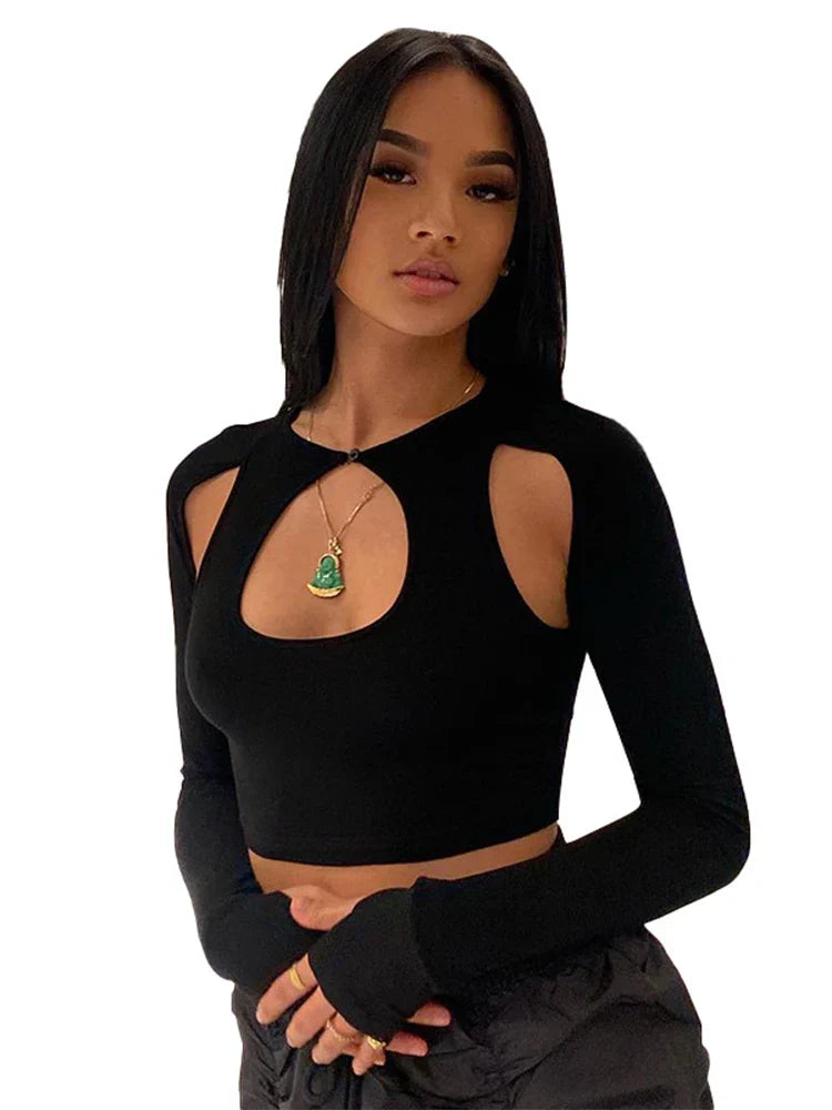 Summer Long Sleeve Cropped Corset Aesthetic Club O Neck Fairy Grunge Crop Tops
