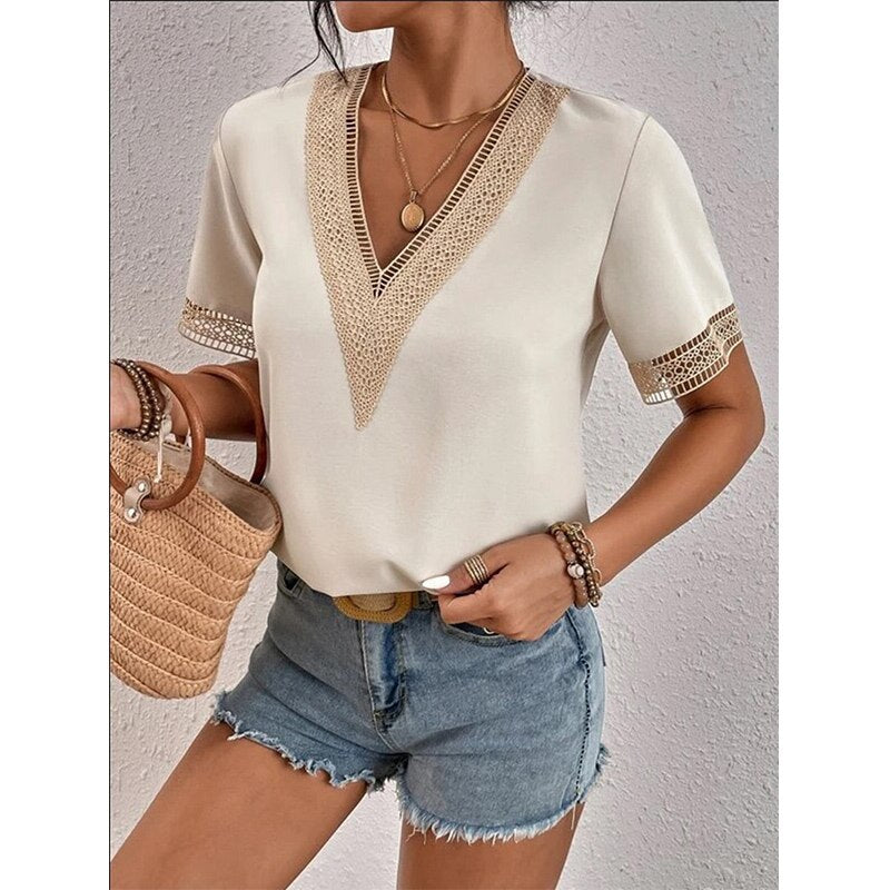 Lace Patchwork Loose Casual T-shirt