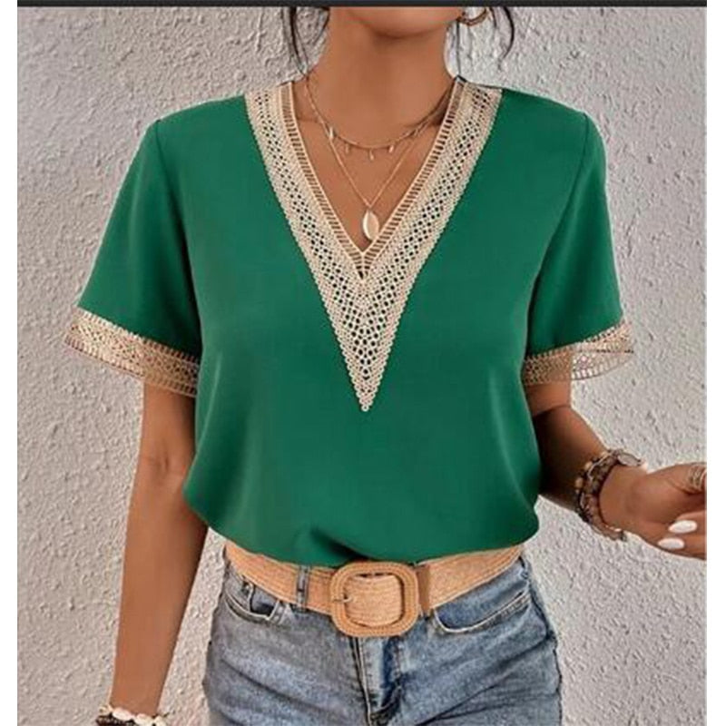 Lace Patchwork Loose Casual T-shirt