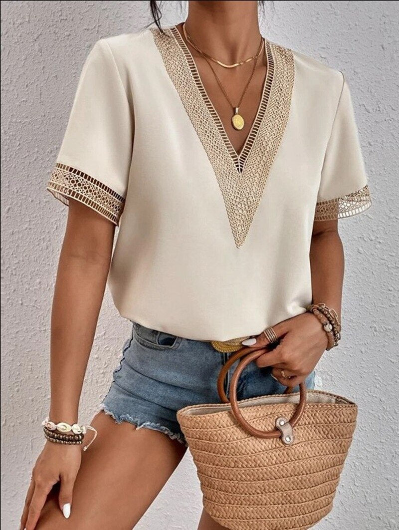 Lace Patchwork Loose Casual T-shirt