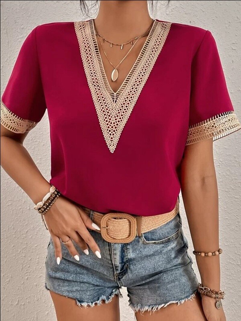 Lace Patchwork Loose Casual T-shirt