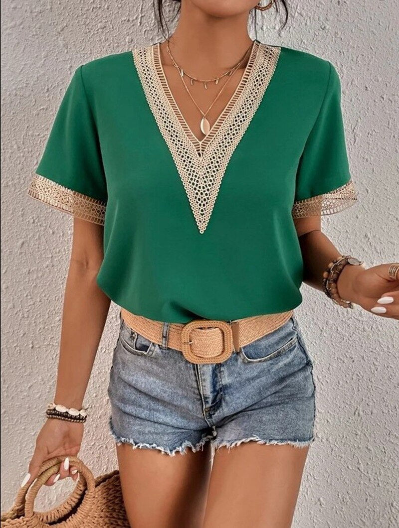 Lace Patchwork Loose Casual T-shirt