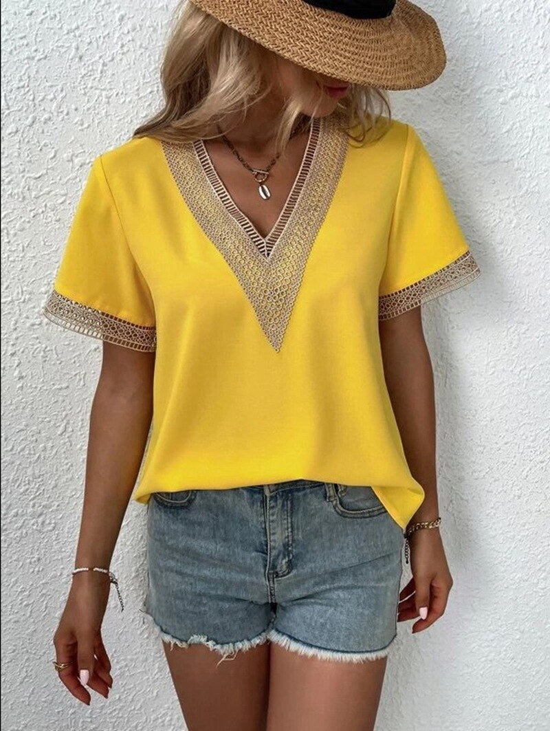 Lace Patchwork Loose Casual T-shirt