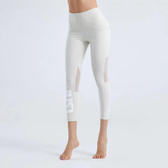 Summer Tight Female Mesh Stitching Pilates Letter Printing Elastic Thin Sports Leggings